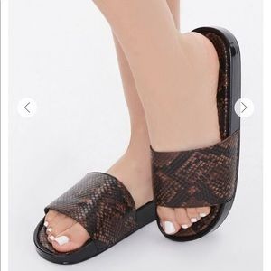 Faux snakeskin slides